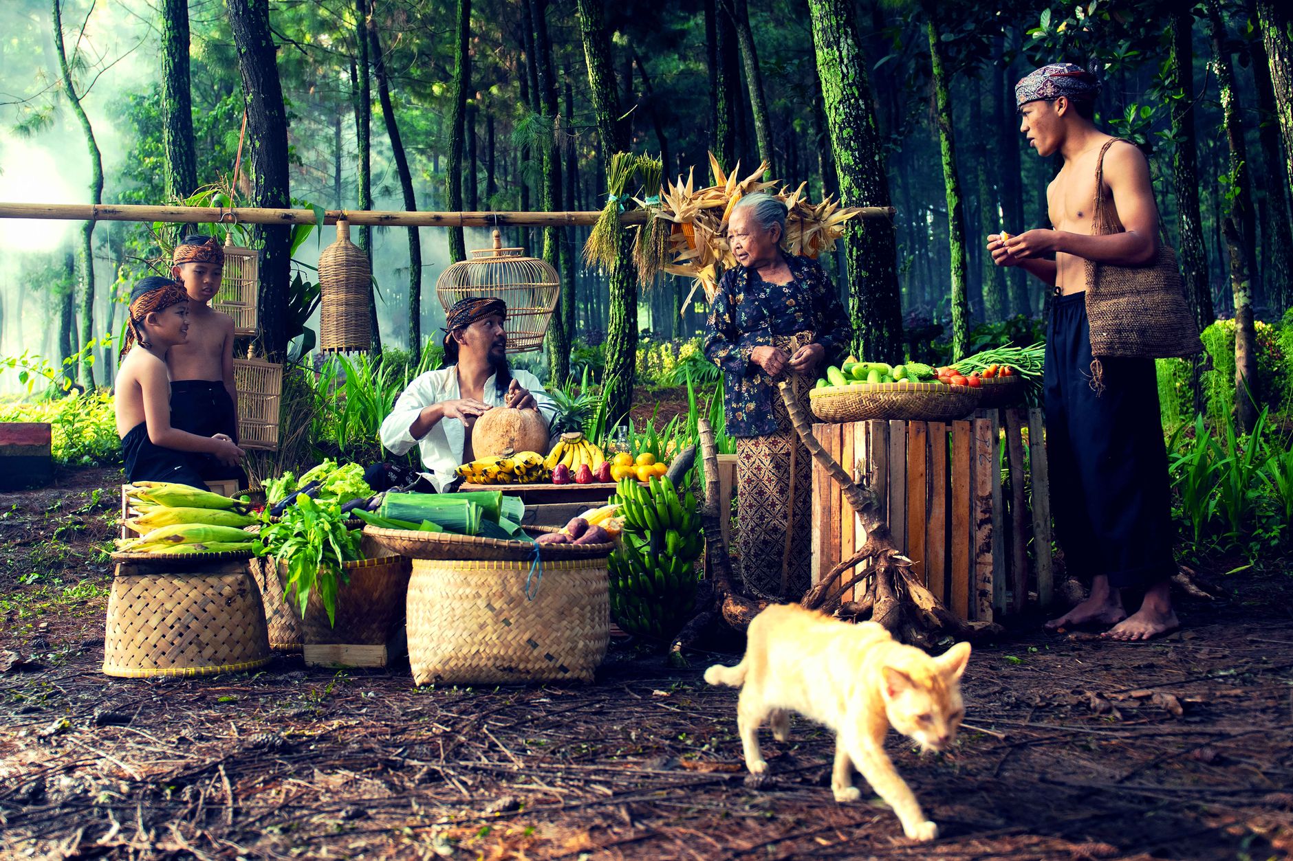 Orang menikmati hidup sederhana di taman, menolak konsumsi berlebih, menekankan kebebasan dan ketenangan.